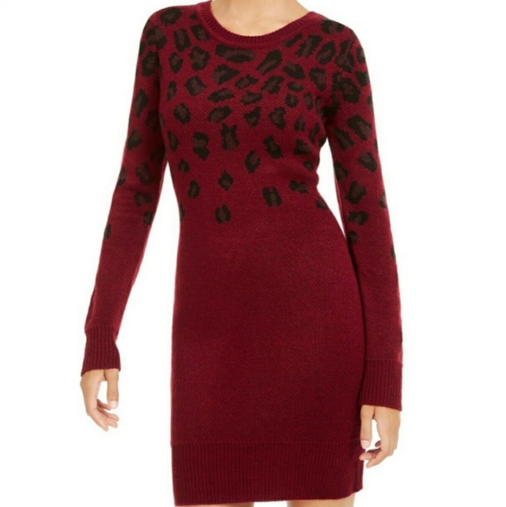 BCX Burgundy Printed Sweater Dress Size XS